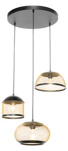 Lampa suspendata moderna neagra cu rotund auriu 3 lumini - Lucas