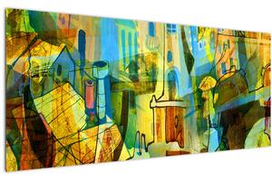 Tablou - Arhitectură, abstractizare cubistă (120x50 cm)