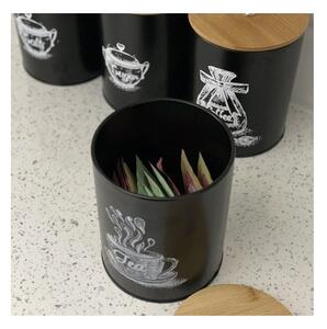Set 4 recipiente pentru bucatarie, capac bambus, capacitate 1.5 L, negru mat, maro