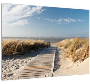 Tablou pe sticlă - Plaja cu nisip de pe insula Langeoog, Germania (70x50 cm)