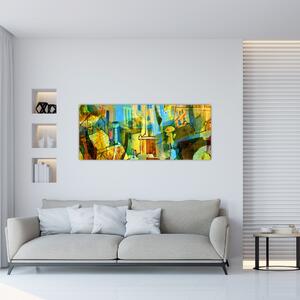 Tablou - Arhitectură, abstractizare cubistă (120x50 cm)