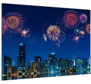 Tablou pe sticlă - Artificii in Miami (70x50 cm)