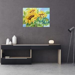Tablou pe sticlă - Floarea soarelui înflorită (70x50 cm)