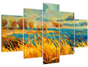 Tablou - Apus de soare peste lac, pictură acrilică (150x105 cm)