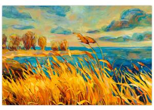 Tablou - Apus de soare peste lac, pictură acrilică (90x60 cm)