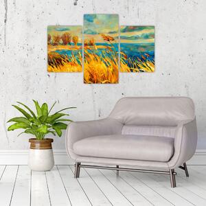 Tablou - Apus de soare peste lac, pictură acrilică (90x60 cm)