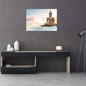 Tablou pe sticlă - Buddha care supraveghează pământul (70x50 cm)