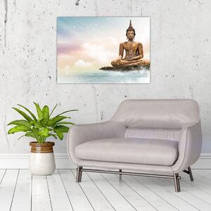 Tablou pe sticlă - Buddha care supraveghează pământul (70x50 cm)