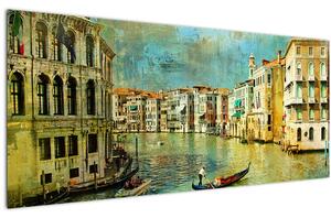 Tablou - Canalul de la Veneția și gondole (120x50 cm)