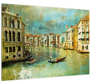 Tablou pe sticlă - Canalul de la Veneția și gondole (70x50 cm)