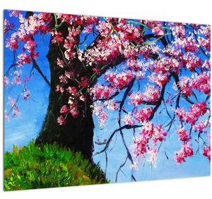 Tablou pe sticlă - Cireș înflorit - pictură (70x50 cm)