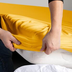 Cearșaf de pat elastic din jerseu DecoKing Amber Collection,180-200 x 200 cm, galben