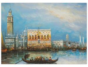 Tablou - Gondola care trece prin Veneția, pictură în ulei (70x50 cm)
