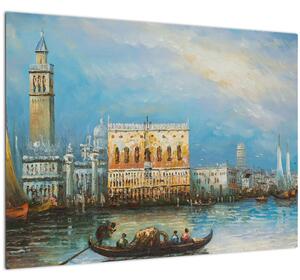 Tablou pe sticlă - Gondola care trece prin Veneția, pictură în ulei (70x50 cm)