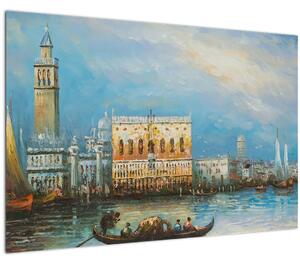 Tablou - Gondola care trece prin Veneția, pictură în ulei (90x60 cm)