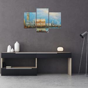 Tablou - Gondola care trece prin Veneția, pictură în ulei (90x60 cm)