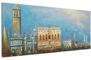 Tablou - Gondola care trece prin Veneția, pictură în ulei (120x50 cm)
