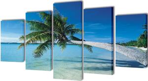 Set tablouri imprimate de pânză, plajă nisip cu palmier, 200 x 100 cm