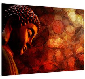 Tablou pe sticlă - Buddha în nuanțe roșii (70x50 cm)