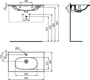 Set dulap baie suspendat MDF gri deschis Ideal Standard Tesi cu lavoar inclus 83 cm