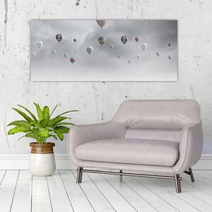 Tablou - Baloane pe perete de cărămidă (120x50 cm)