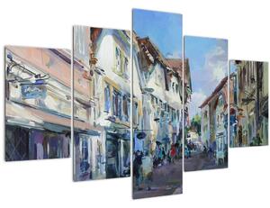 Tablou - Strada orașului vechi, pictură acrilică (150x105 cm)