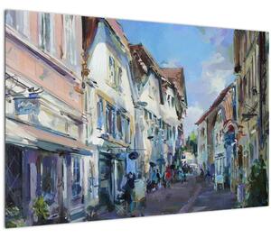 Tablou - Strada orașului vechi, pictură acrilică (90x60 cm)