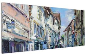 Tablou - Strada orașului vechi, pictură acrilică (120x50 cm)