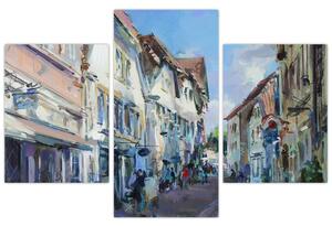 Tablou - Strada orașului vechi, pictură acrilică (90x60 cm)