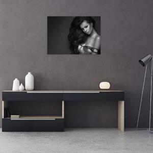 Tablou - Portretul unei femei seducătoare, alb-negru (70x50 cm)