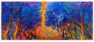 Tablou - Coroane de copac de toamnă, impresionism modern (120x50 cm)