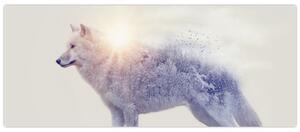 Tablou - Lupul arctic oglindit în peisaj sălbatic (120x50 cm)