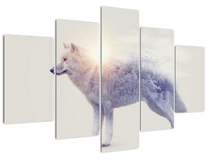 Tablou - Lupul arctic oglindit în peisaj sălbatic (150x105 cm)