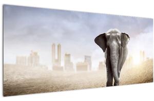 Tablou - Elefanți în oraș (120x50 cm)