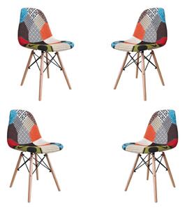 Set 4 scaune dining Ariel, stil scandinav, picioare din lemn, textil patchwork