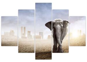 Tablou - Elefanți în oraș (150x105 cm)