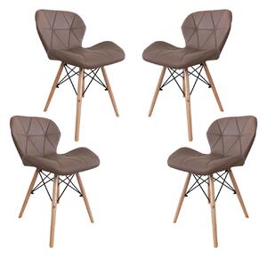 Set 4 scaune dining Nelly, piele ecologica, picioare lemn+metal, maro inchis