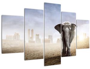 Tablou - Elefanți în oraș (150x105 cm)