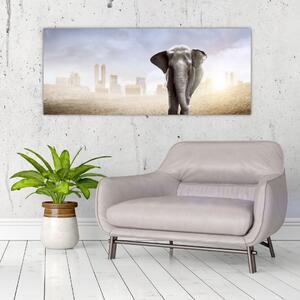 Tablou - Elefanți în oraș (120x50 cm)