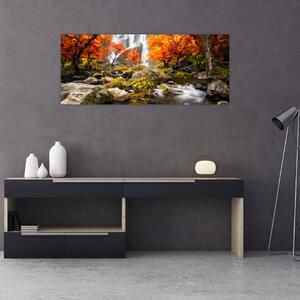 Tablou - Cascade în pădurea portocalie (120x50 cm)