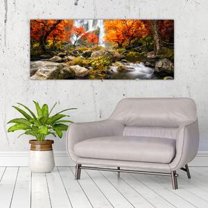 Tablou - Cascade în pădurea portocalie (120x50 cm)