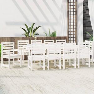 Set de masă pentru grădină, 11 piese, alb, lemn masiv de pin