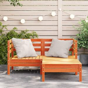 Canapea de grădină 2 locuri/taburet, maro ceruit lemn masiv pin