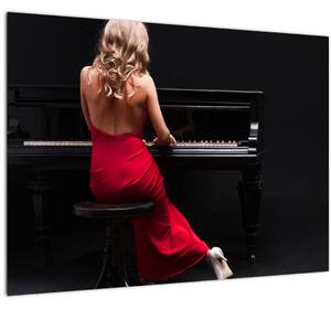 Tablou pe sticlă - Femeia cântând la pian (70x50 cm)