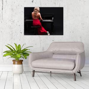 Tablou pe sticlă - Femeia cântând la pian (70x50 cm)
