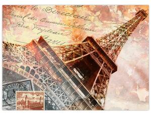 Tablou pe sticlă - Turnul Eiffel în stil vintage (70x50 cm)