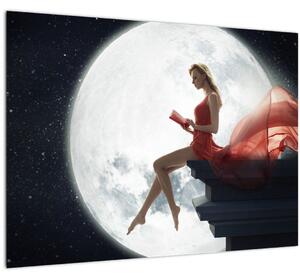 Tablou pe sticlă - Femeia sub clar de lună (70x50 cm)
