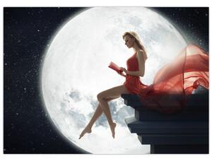 Tablou pe sticlă - Femeia sub clar de lună (70x50 cm)