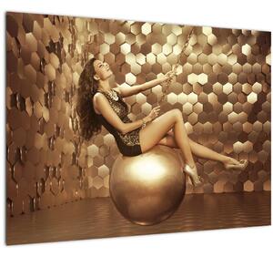Tablou pe sticlă - Femeia în încăperea de aur (70x50 cm)