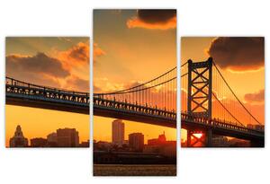 Tablou - Apus de soare peste Podul Ben Franklin, Philadelphia (90x60 cm)